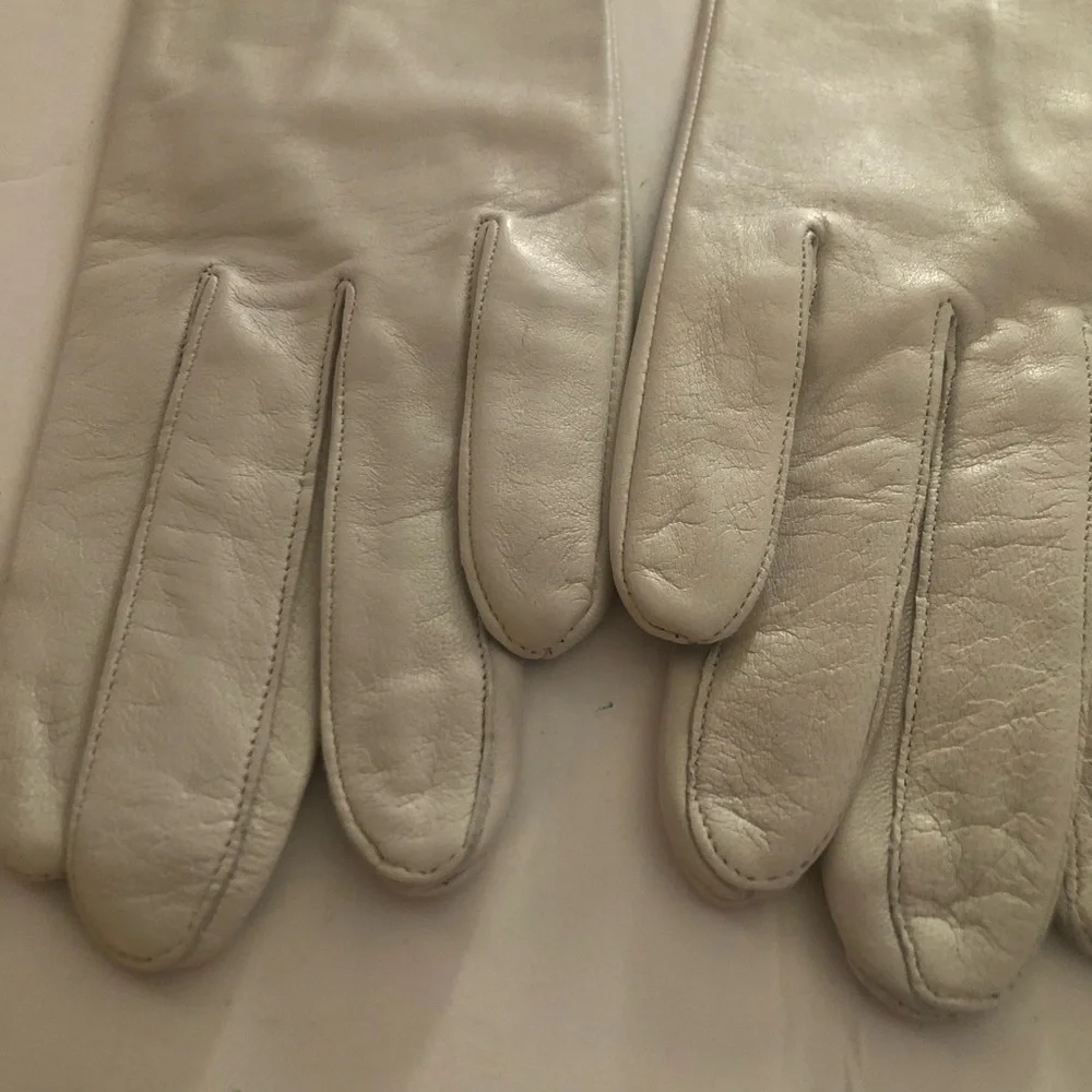 Vintage Glitz 15in 100% Capeskin Leather And Silk White &Teal Gloves 8/ XL